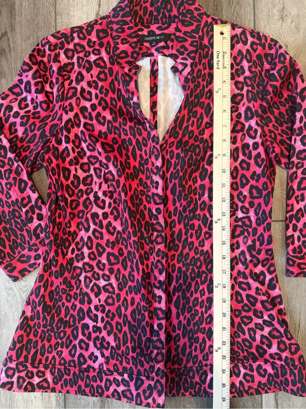 Lafayette 148 New York Pink Leopard Print Button-Front Blouse (8) - Picture 10 of 13